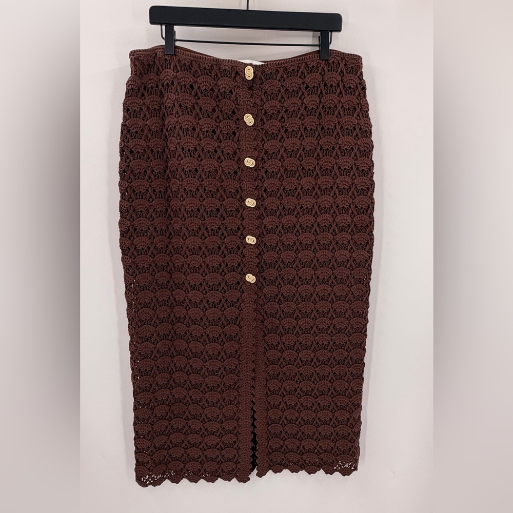 H&M Brown Crochet Midi Skirt with Gold Buttons - Picture 2 of 5